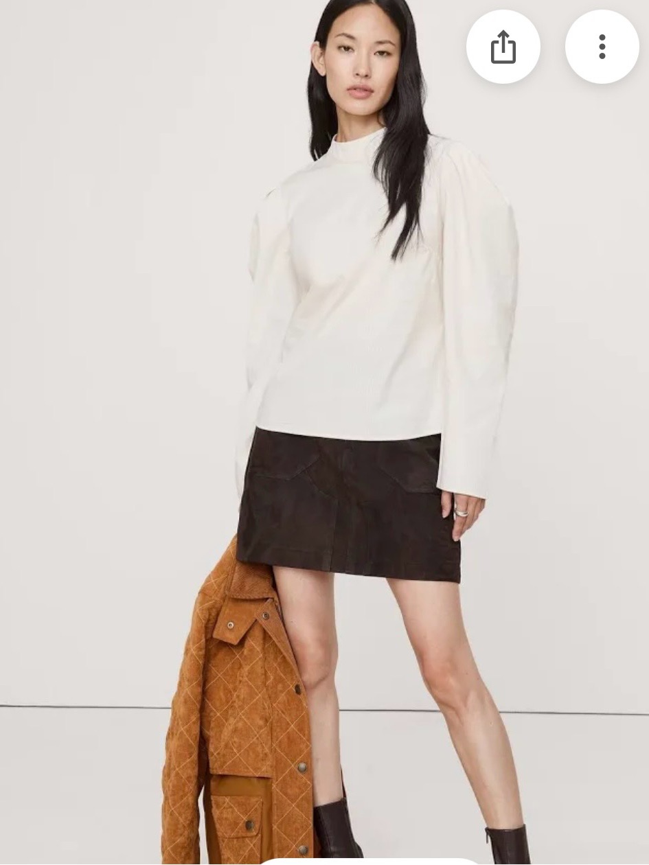 Nwt-Banana Republic Cream Stretch Cotton Puff Sleeve Top, Extra Small